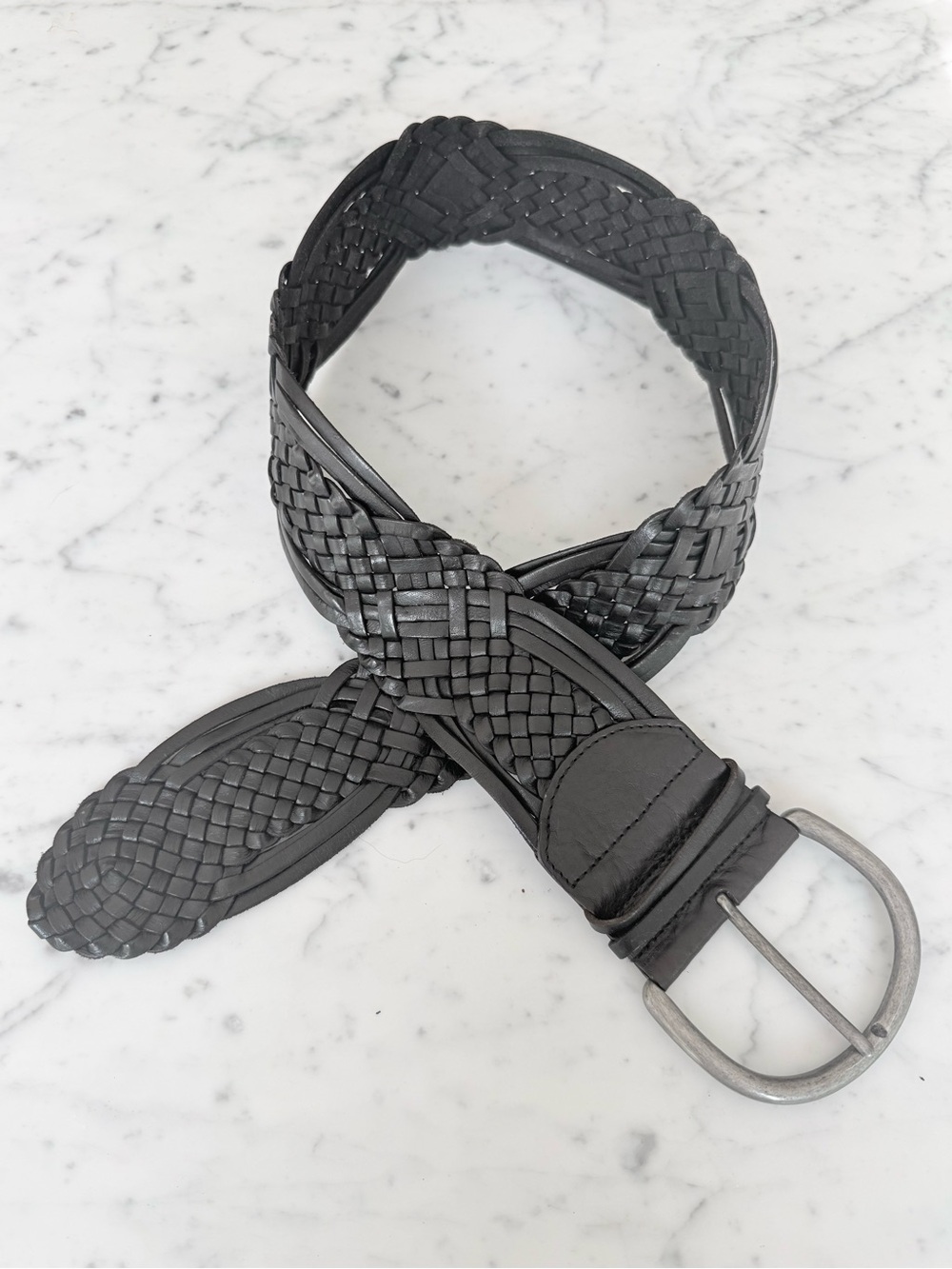 FOSSIL Black Woven Leather 2.5" Wide Belt Womens Size Small